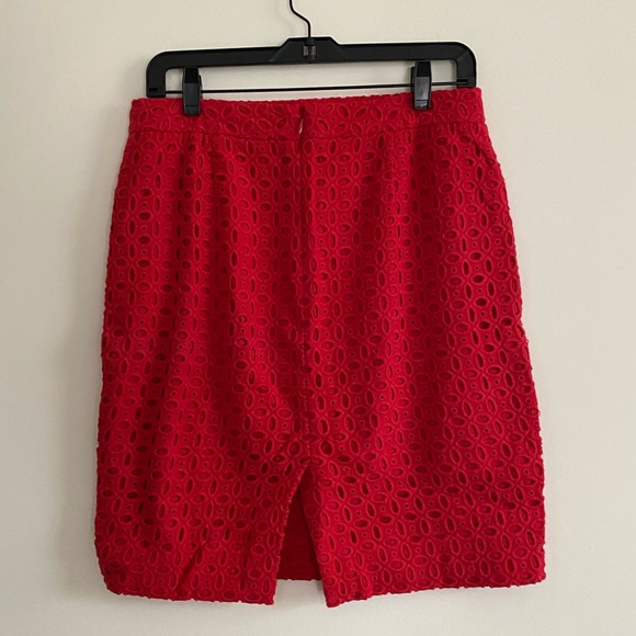 J. Crew The Pencil Skirt Red Eyelet Lace - Picture 4 of 6
